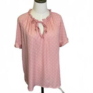 Liz Claiborne Women's Size Large Pink Babydoll Short Sleeve Blouse Top